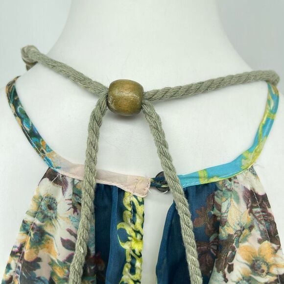 Aratta Silent Journey Boho Floral Halter Maxi Dress Lace Hem Large Goddess Style - Picture 11 of 16